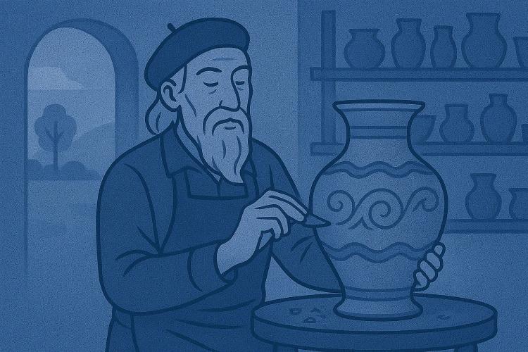 un maestro artesano trabajando en una jarra