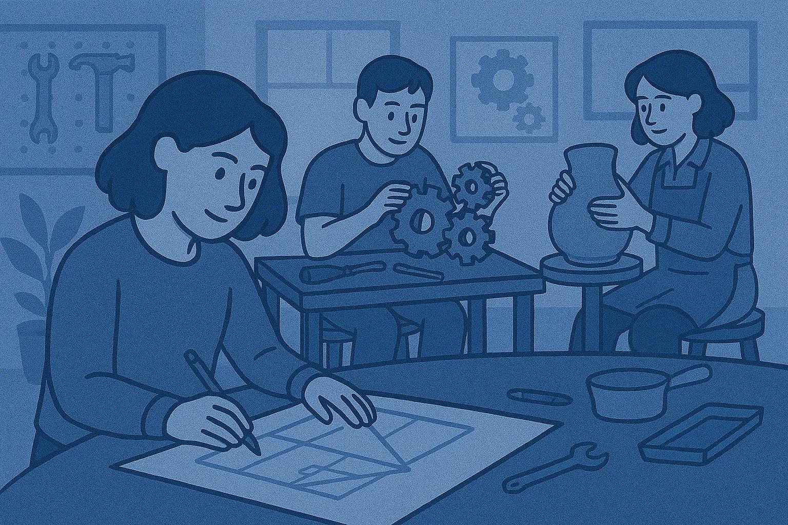 personas trabajando en un taller