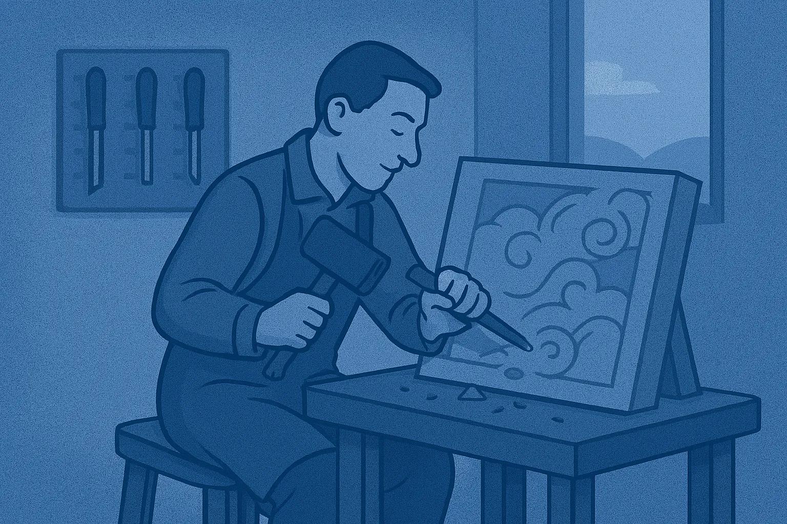 un maestro artesano tallando su madera