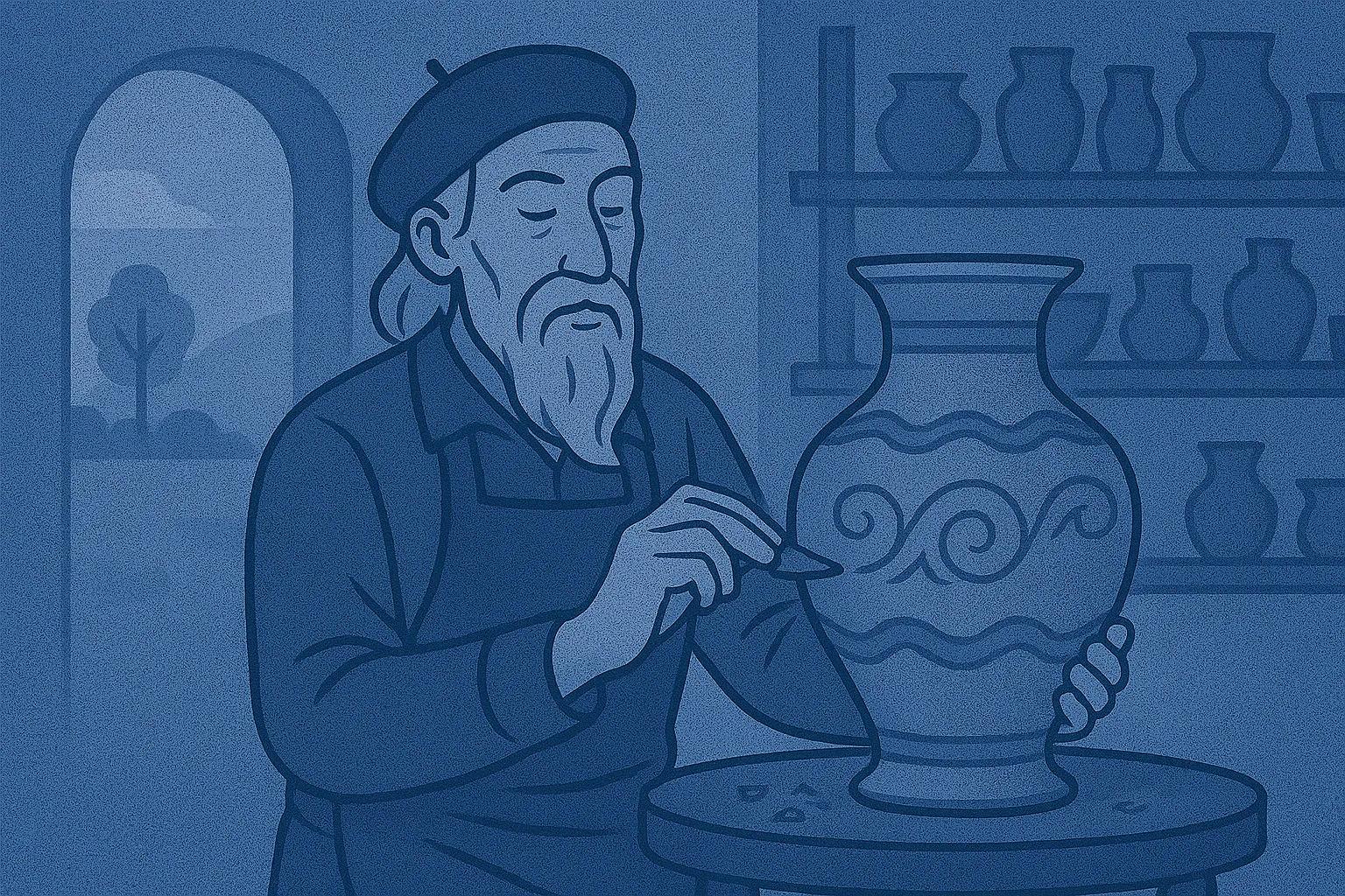 un maestro artesano trabajando en una jarra